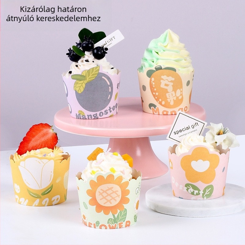 Közepes méretű papírtálkák süteményekhez otthoni használatra, hőálló, egyszer használatos muffin formák aranyos karikatúra mintával, 50 darab.