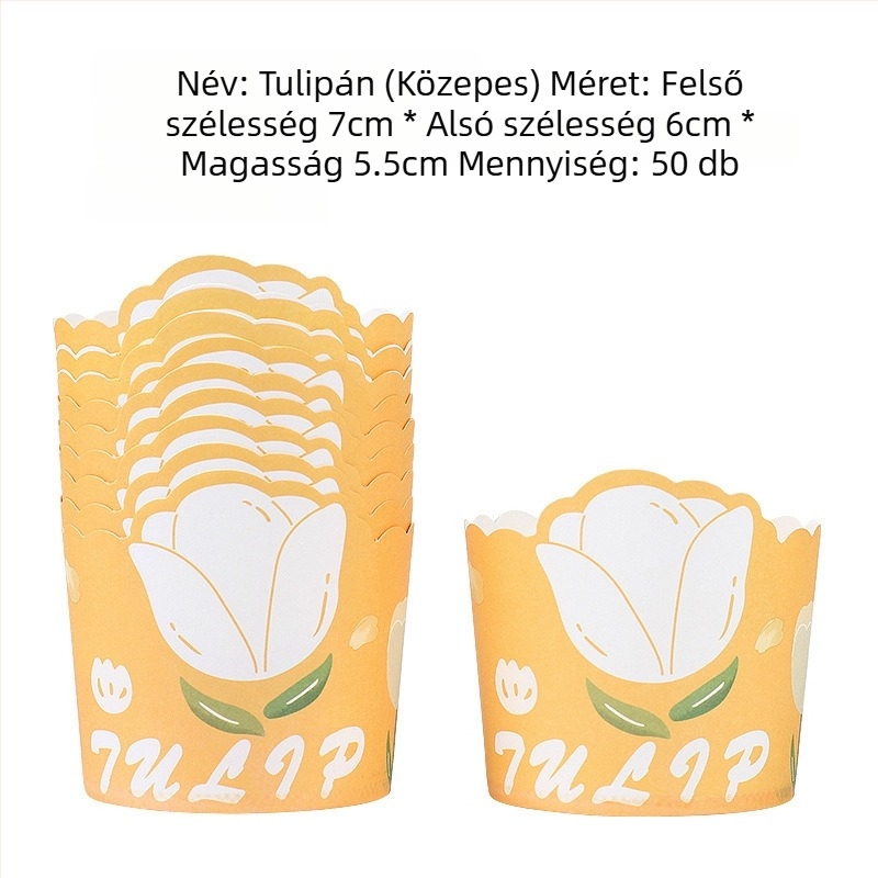 Közepes méretű papírtálkák süteményekhez otthoni használatra, hőálló, egyszer használatos muffin formák aranyos karikatúra mintával, 50 darab.
