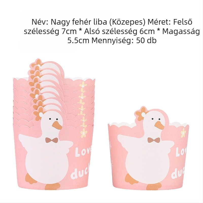 Közepes méretű papírtálkák süteményekhez otthoni használatra, hőálló, egyszer használatos muffin formák aranyos karikatúra mintával, 50 darab.