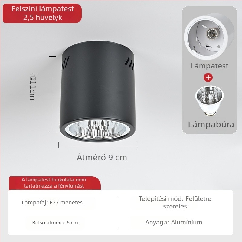 E27 kör alakú felületszerelt downlight, 4–6 hüvelyk, retro kivitelű ház és lámpabúra a mennyezetre vagy lánccal függesztett