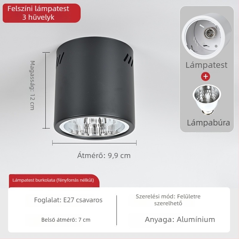 E27 kör alakú felületszerelt downlight, 4–6 hüvelyk, retro kivitelű ház és lámpabúra a mennyezetre vagy lánccal függesztett