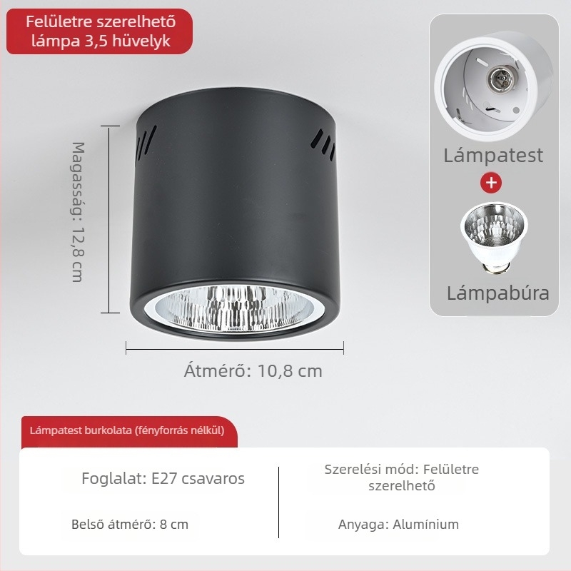 E27 kör alakú felületszerelt downlight, 4–6 hüvelyk, retro kivitelű ház és lámpabúra a mennyezetre vagy lánccal függesztett