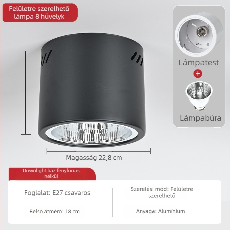 E27 kör alakú felületszerelt downlight, 4–6 hüvelyk, retro kivitelű ház és lámpabúra a mennyezetre vagy lánccal függesztett
