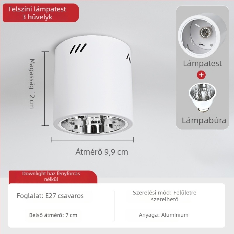 E27 kör alakú felületszerelt downlight, 4–6 hüvelyk, retro kivitelű ház és lámpabúra a mennyezetre vagy lánccal függesztett