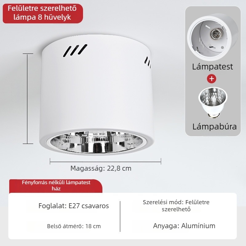 E27 kör alakú felületszerelt downlight, 4–6 hüvelyk, retro kivitelű ház és lámpabúra a mennyezetre vagy lánccal függesztett