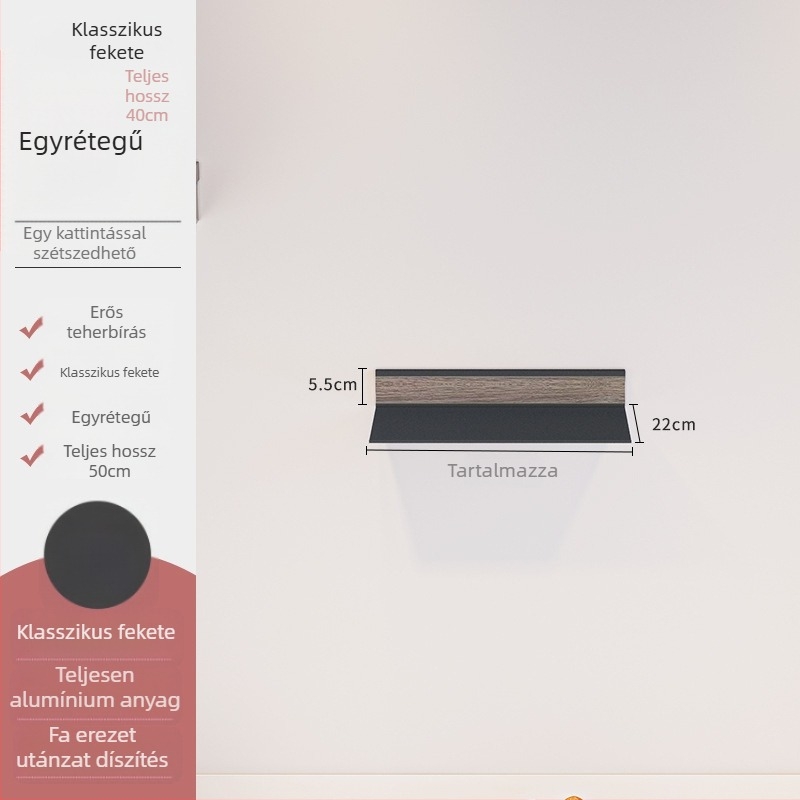 Fali konyhai polc L-alakú alumíniumötvözetből, fűszerek és edények tárolására