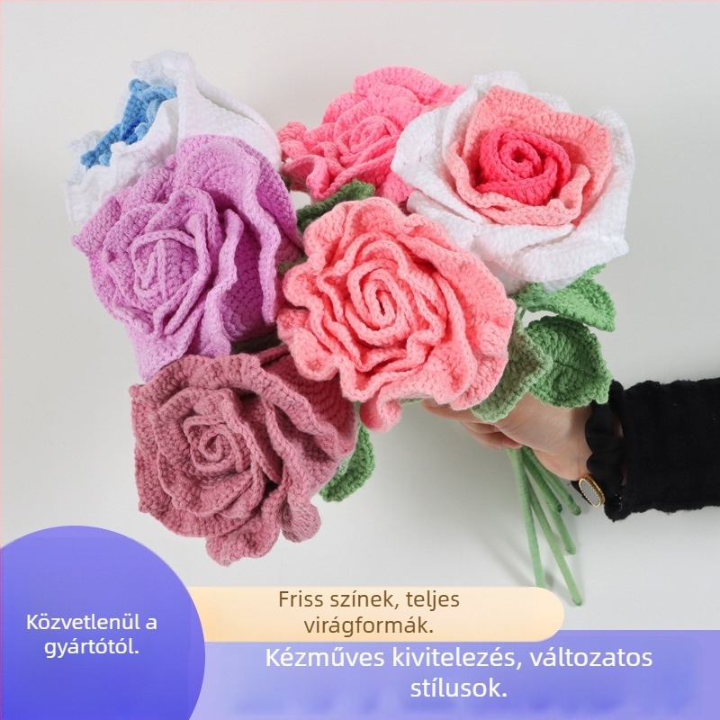 Kézzel kötött gyapjú virág – thai rózsa, kész gyapjú virág Valentin-napra