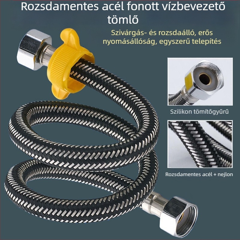 1/2 hüvelykes bemeneti tömlő meleg és hideg vízhez, 304 rozsdamentes acél sodrott, nylonmag
