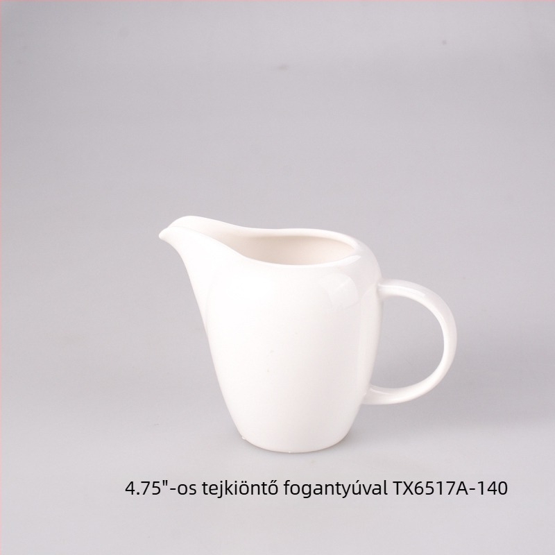 Fehér porcelán fűszerkészlet: sótartó, olajtartó, szószöntő, fogpiszkáló tartó és pároló pohár