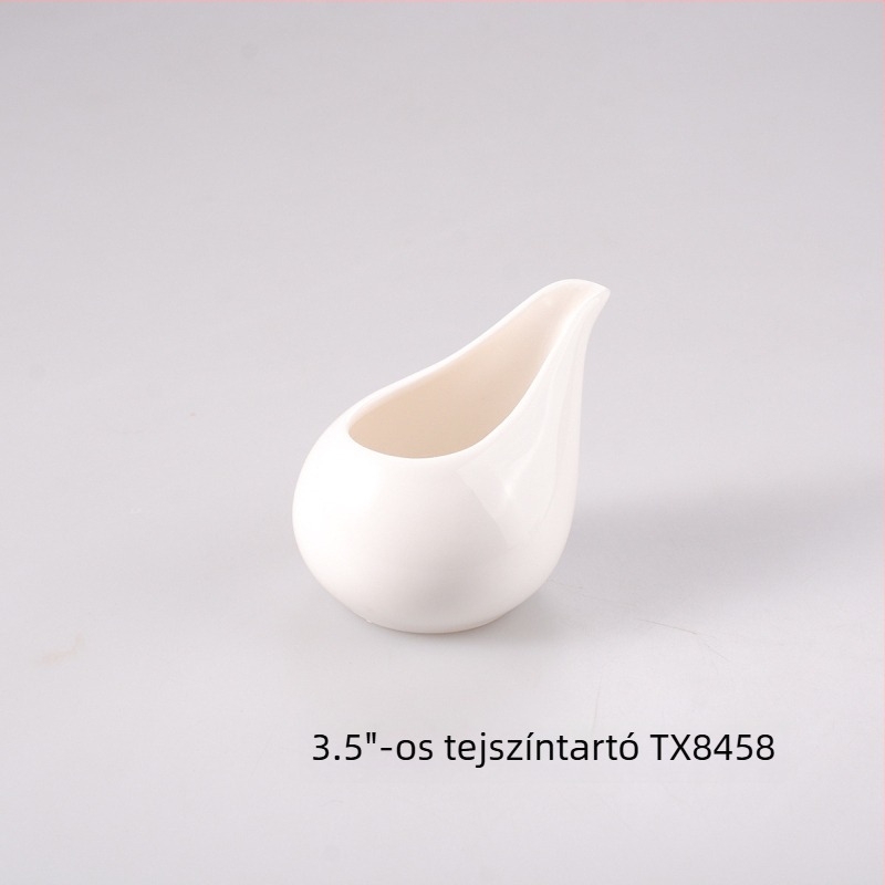Fehér porcelán fűszerkészlet: sótartó, olajtartó, szószöntő, fogpiszkáló tartó és pároló pohár