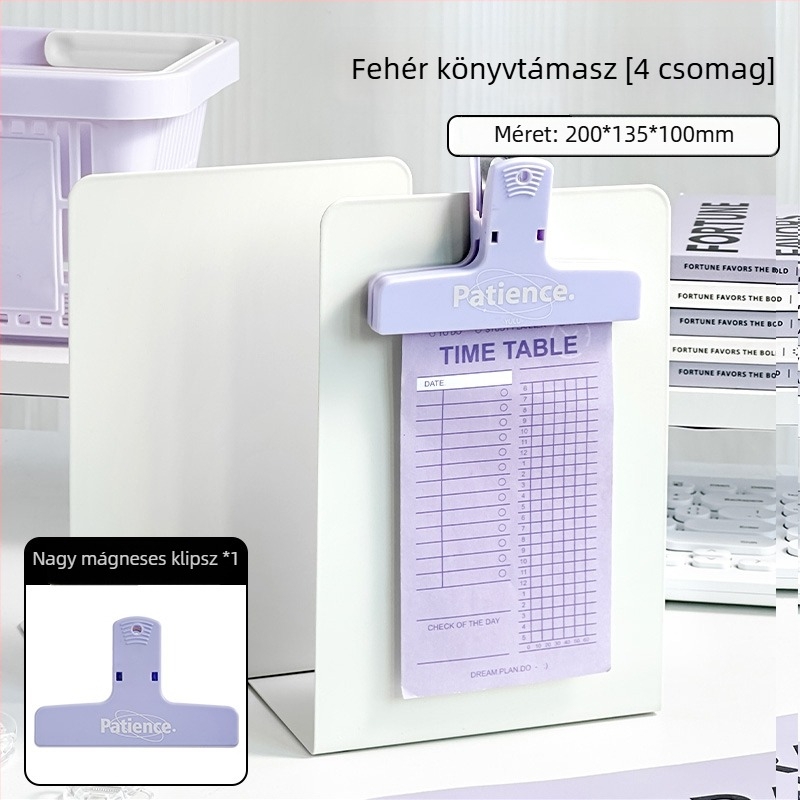 Fém könyvállvány, egyszerű, nagy méretű, kihúzható asztali rendező könyvekhez