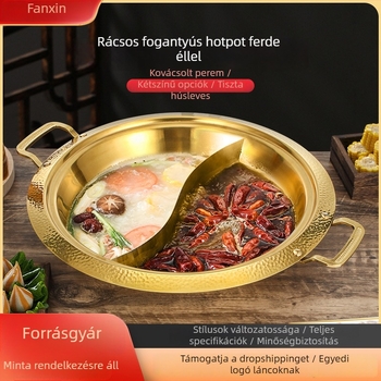 304 rozsdamentes acél kétízű hot pot, vastagított tiszta és pikáns leves, univerzális gáz- vagy indukciós főzőlaphoz, kapacitás 4,1–10 L