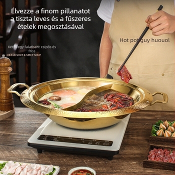 304 rozsdamentes acél kétízű hot pot, vastagított tiszta és pikáns leves, univerzális gáz- vagy indukciós főzőlaphoz, kapacitás 4,1–10 L