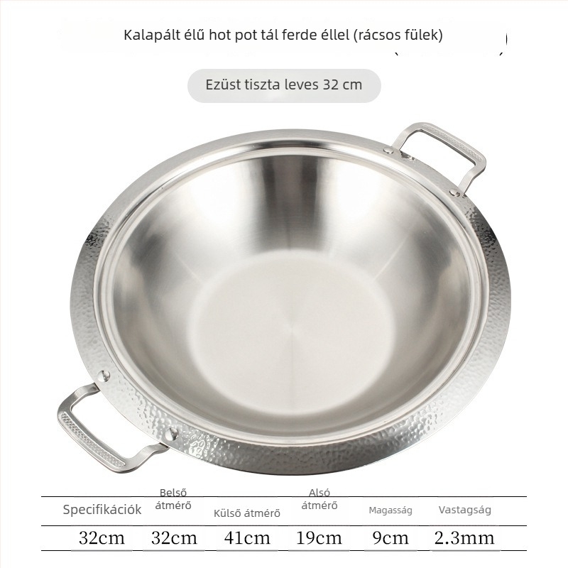 304 rozsdamentes acél kétízű hot pot, vastagított tiszta és pikáns leves, univerzális gáz- vagy indukciós főzőlaphoz, kapacitás 4,1–10 L