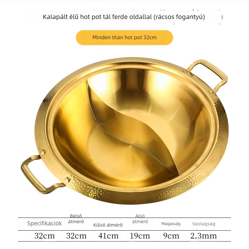 304 rozsdamentes acél kétízű hot pot, vastagított tiszta és pikáns leves, univerzális gáz- vagy indukciós főzőlaphoz, kapacitás 4,1–10 L