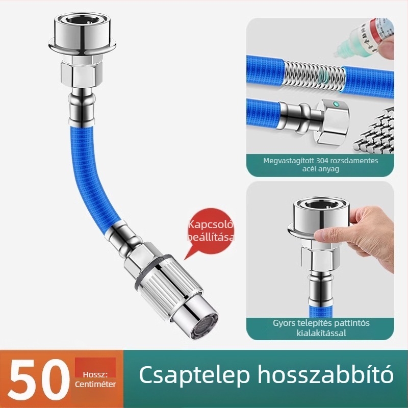 Univerzális csaptelep-hosszabbító cső kapcsolóval és anti-spray fejjel, 304 rozsdamentes acél