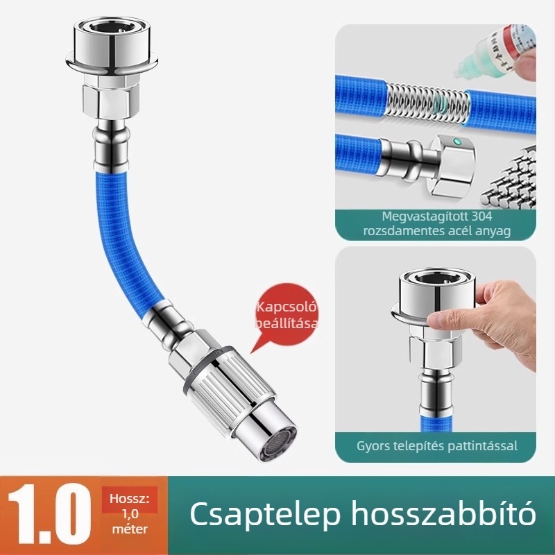 Univerzális csaptelep-hosszabbító cső kapcsolóval és anti-spray fejjel, 304 rozsdamentes acél