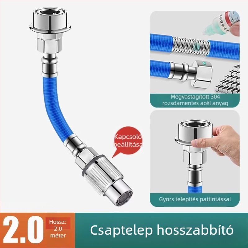 Univerzális csaptelep-hosszabbító cső kapcsolóval és anti-spray fejjel, 304 rozsdamentes acél