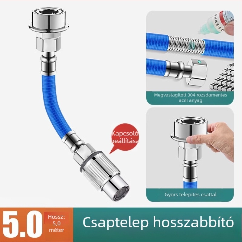Univerzális csaptelep-hosszabbító cső kapcsolóval és anti-spray fejjel, 304 rozsdamentes acél