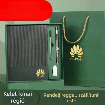 Logo notesz készlet, A5-ös méret, puha műbőr borítás, varrott kötés, üzleti és irodai használatra, 160 oldal, díszdobozban