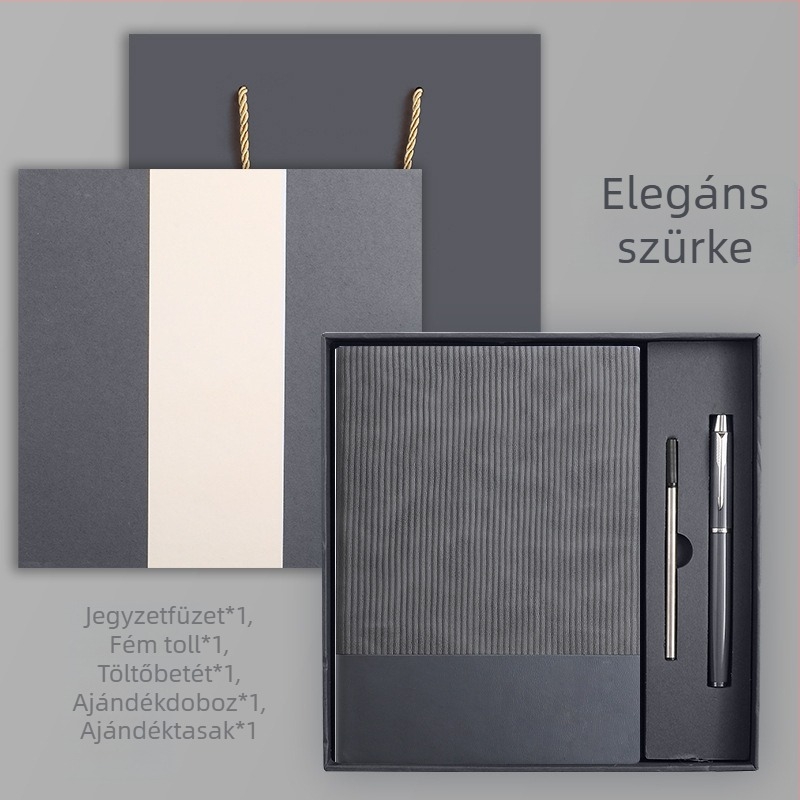 Logo notesz készlet, A5-ös méret, puha műbőr borítás, varrott kötés, üzleti és irodai használatra, 160 oldal, díszdobozban