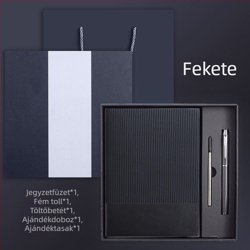 Logo notesz készlet, A5-ös méret, puha műbőr borítás, varrott kötés, üzleti és irodai használatra, 160 oldal, díszdobozban