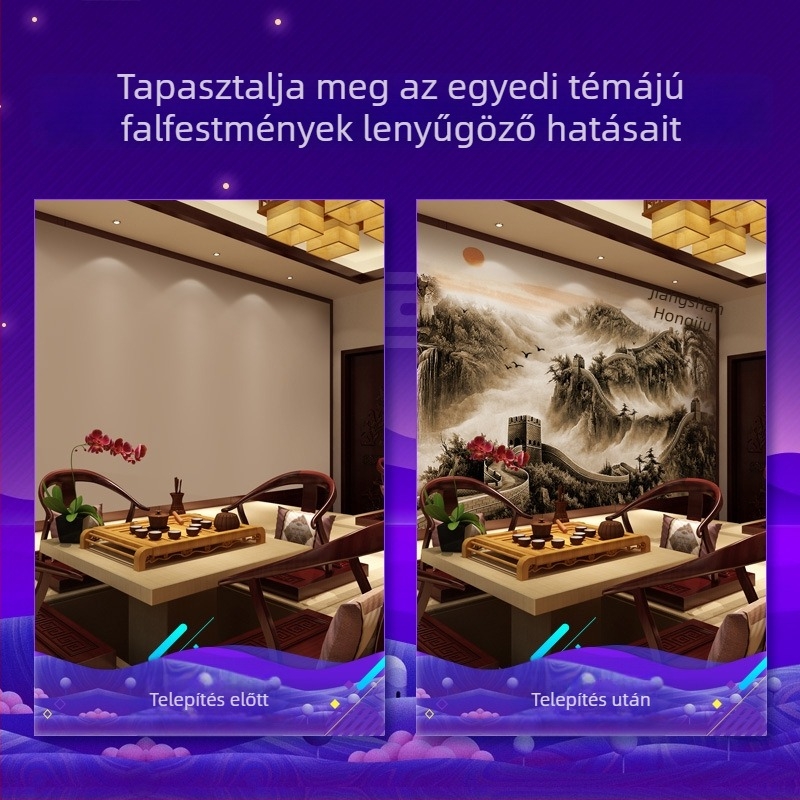 Atmoszférikus nappali falikép tapéta, Nagy Fal és Welcoming Pine mintával, tinta-árnyalatos tájkép