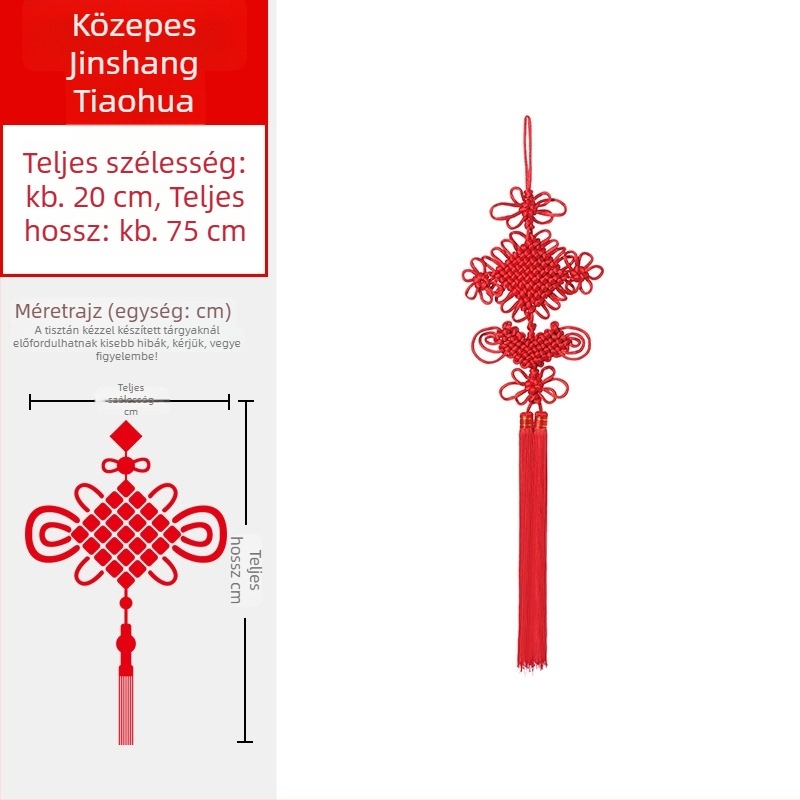 2026-os piros kínai csomó a nappaliba, nagy szerencsehozó csomó a Tavaszi Fesztiválhoz, egység és béke dekoráció