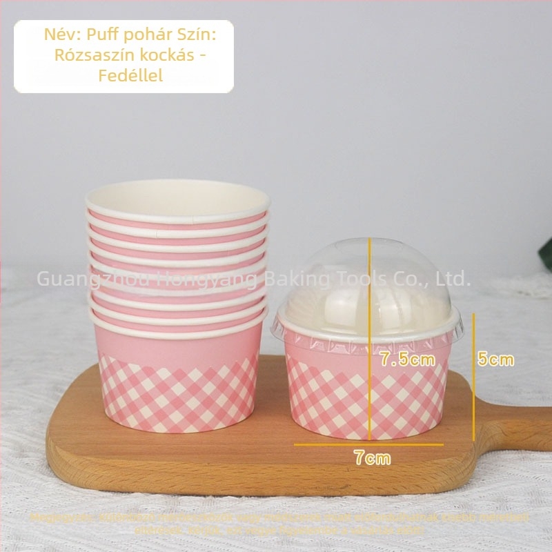 Vastagított süteménypapíros muffinkelyhek fedéllel, magas hőállóságú sütéshez, 200 ml taró pürével, tejjel és gyümölcsökkel