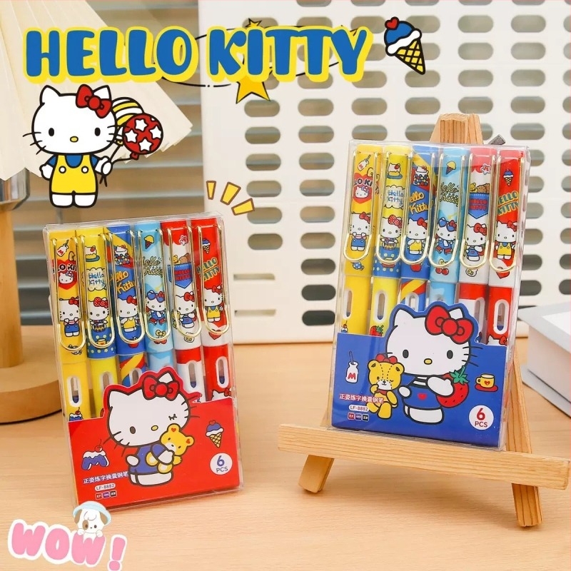 Hello Kitty töltőtoll dobozos készletben, elegáns kialakítás, írásgyakorlásra, cserélhető tintapatronokkal, diákoknak