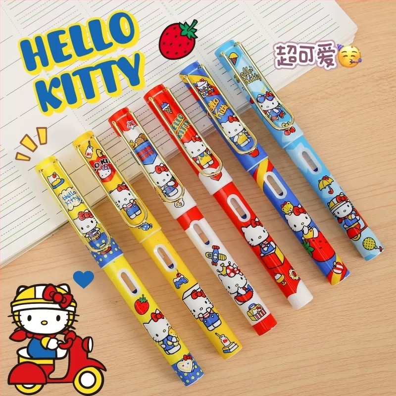 Hello Kitty töltőtoll dobozos készletben, elegáns kialakítás, írásgyakorlásra, cserélhető tintapatronokkal, diákoknak