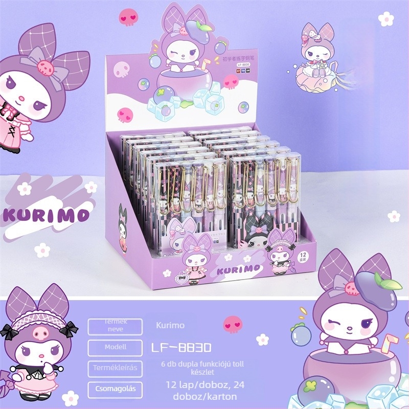 Hello Kitty töltőtoll dobozos készletben, elegáns kialakítás, írásgyakorlásra, cserélhető tintapatronokkal, diákoknak