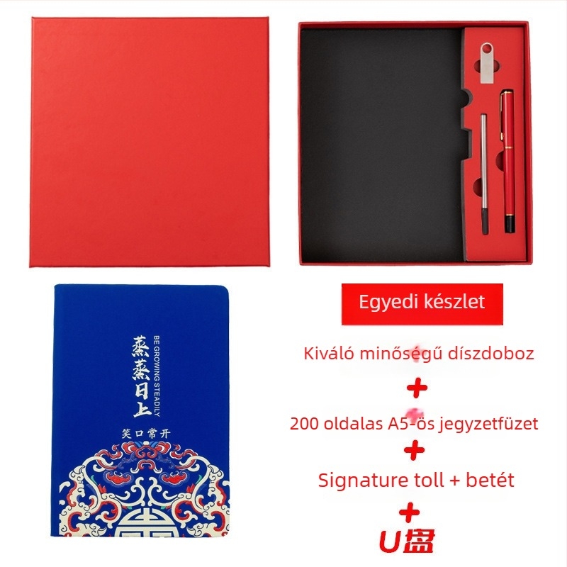 A5-ös vastag notesz ajándékcsomag személyre szabható logóval, Tanárnap, prémium üzleti notesz műbőr borítóval