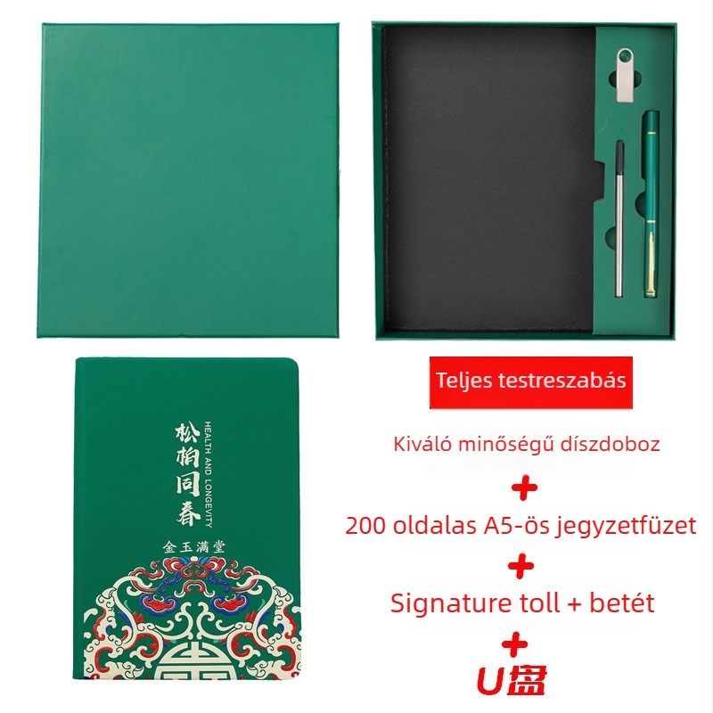 A5-ös vastag notesz ajándékcsomag személyre szabható logóval, Tanárnap, prémium üzleti notesz műbőr borítóval