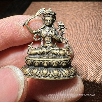 Ősi rézfaragású mini Buddha szobor - hordozható zsebméret, Sakyamuni Buddha