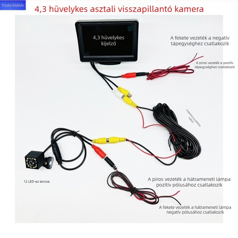 12V-24V 4,3 hüvelykes HD hátsó nézet monitor teherautók és személyautók számára, AV interfésszel és univerzális jármű kijelzővel