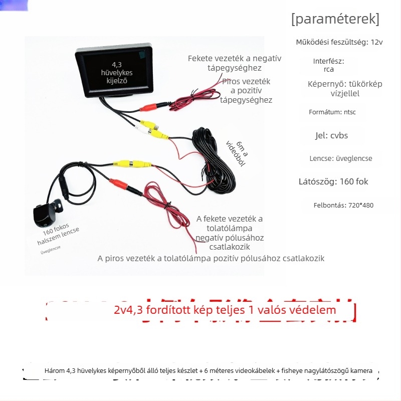12V-24V 4,3 hüvelykes HD hátsó nézet monitor teherautók és személyautók számára, AV interfésszel és univerzális jármű kijelzővel