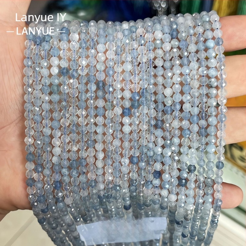 Természetes akvamarin fazettált kocka alakú gyöngyök, 4 mm, félkész DIY ékszerekhez