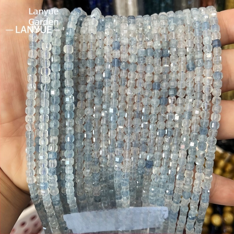 Természetes akvamarin fazettált kocka alakú gyöngyök, 4 mm, félkész DIY ékszerekhez