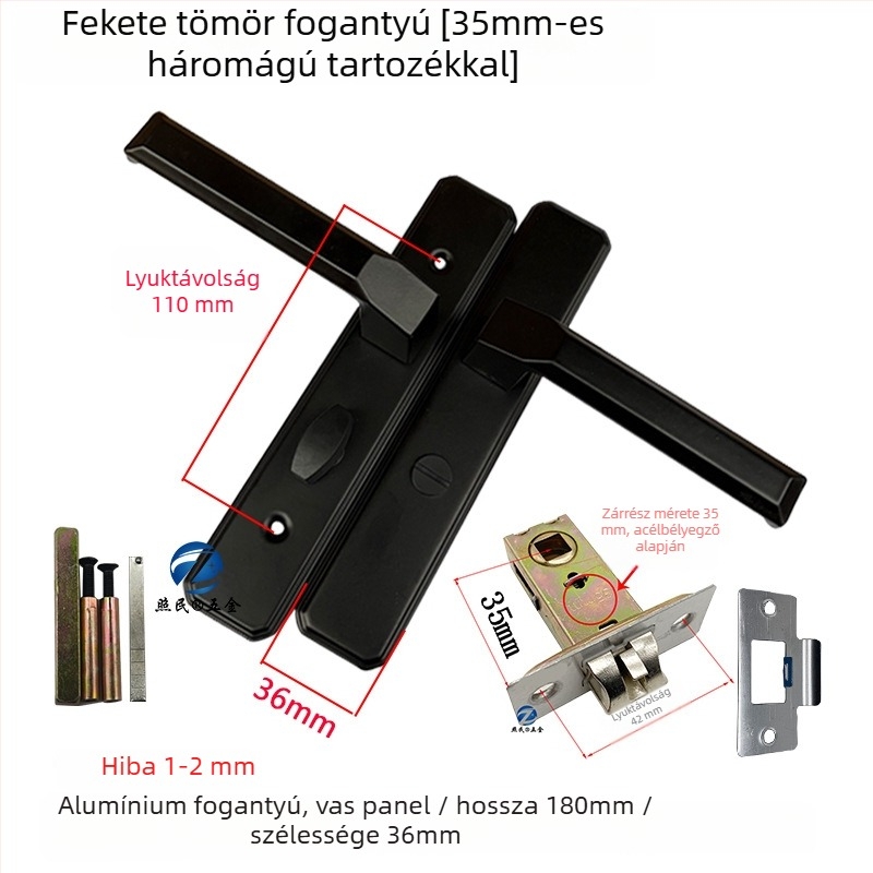 Fürdőszobai ajtózár, alumíniumötvözet, egynyelvű fogantyú, üvegajtóhoz, fekete