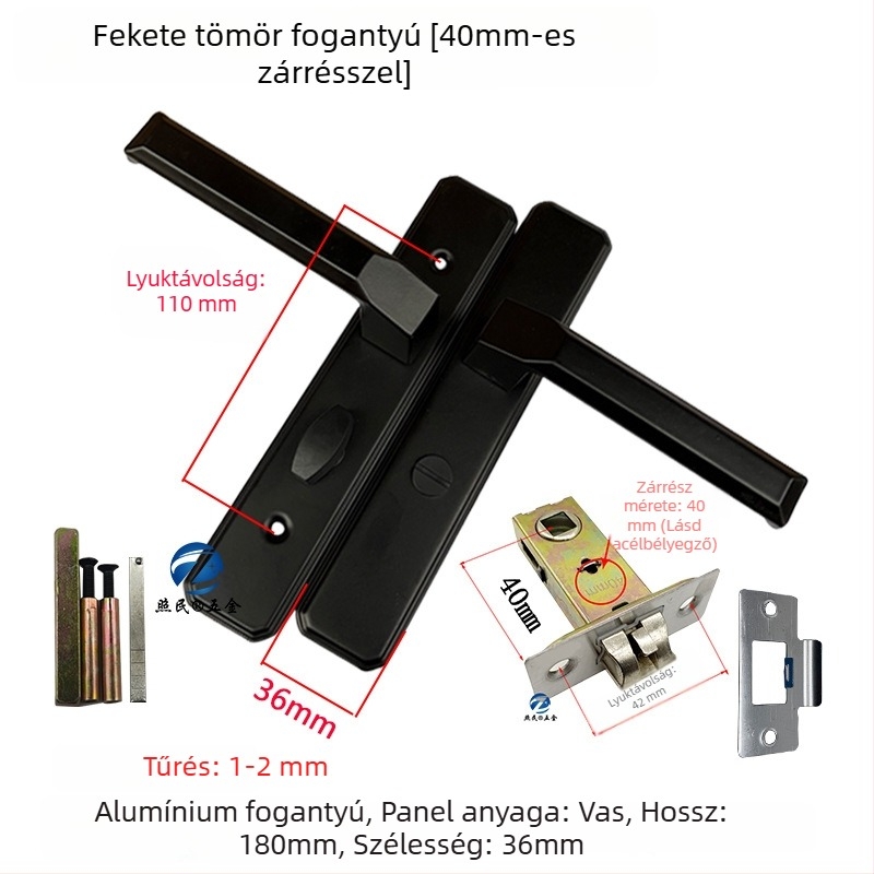 Fürdőszobai ajtózár, alumíniumötvözet, egynyelvű fogantyú, üvegajtóhoz, fekete