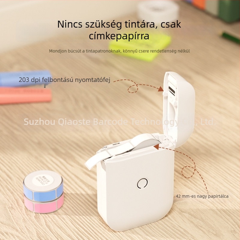 Qirui D11 Bluetooth címkenyomtató névtáblákhoz, termikus nyomtatású címkék, 15 mm nyomatható szélesség
