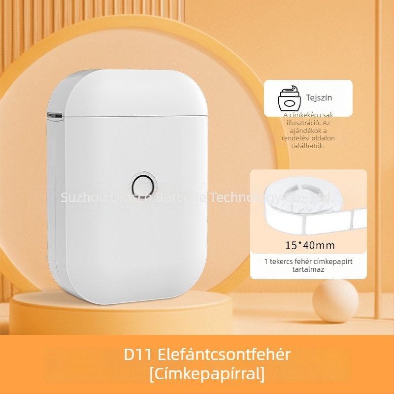 Qirui D11 Bluetooth címkenyomtató névtáblákhoz, termikus nyomtatású címkék, 15 mm nyomatható szélesség