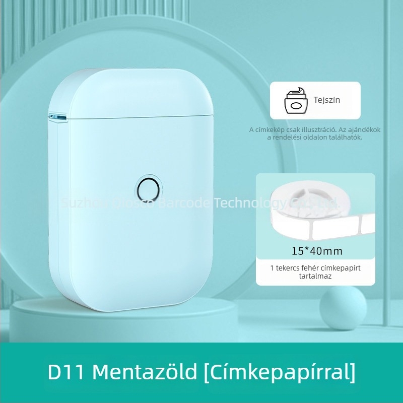 Qirui D11 Bluetooth címkenyomtató névtáblákhoz, termikus nyomtatású címkék, 15 mm nyomatható szélesség