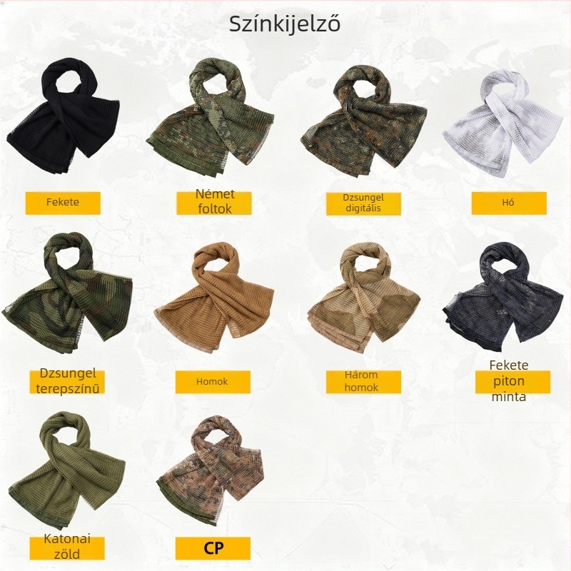 Sniper dzsungel kamufláz hálós sál, hosszú, légáteresztő taktikai sál, sivatagi nyakkendő, sokoldalú fejkendő