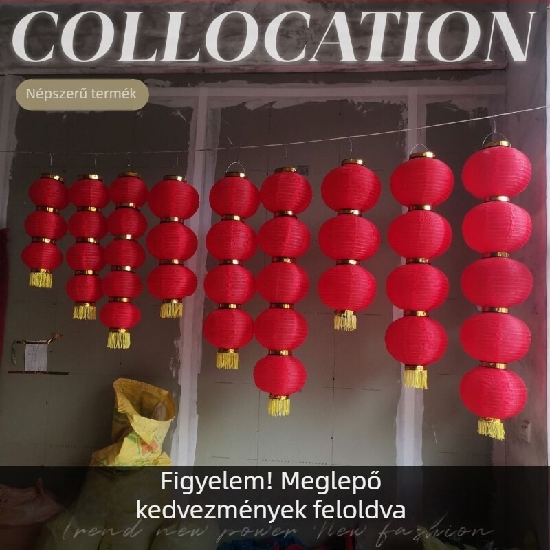 Csillogó piros lampionlánc 3, 4 és 5 lámpás sorozattal, téli görögdinnye alakú lampionok, nyomtatott mintával
