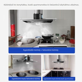 Fekete csúszó sínnel szerelt konyhai szívóberendezés, széles lefedettséggel, erős teljesítményű lakásokhoz