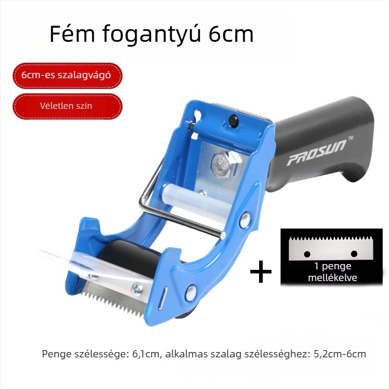 Nagy méretű átlátszó ragasztószalag adagoló fémből készült vágóval