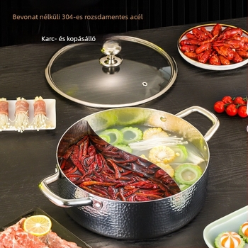 Kétkamrás forró fazék rozsdamentes acélból (304), nagy kapacitású, 2,1–4 L, vastag falú edény hot pothoz és leveshez