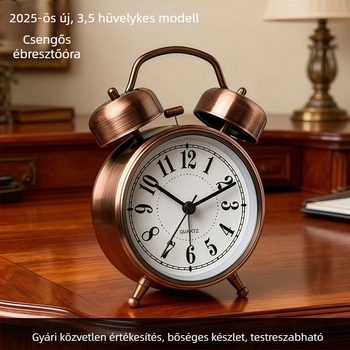 Amerikai retro asztali óra, dupla oldalú, fém tokkal, éjszakai világítással, akkumulátoros működés, minimalistikus luxus gyermekeknek és diákoknak